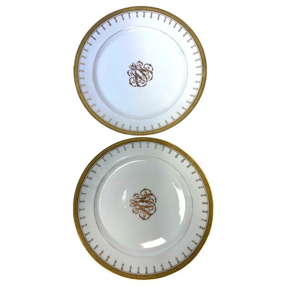 Antique Limoges Mid-1800's Porcelain Plates Elegant Gilded Design-Stunning Set 6 - Picture 11 of 12